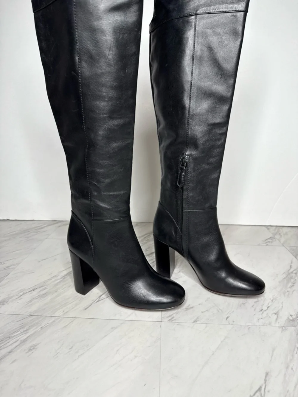Tory Burch Black Leather Over The Knee Heeled Boot 5 1/2 M